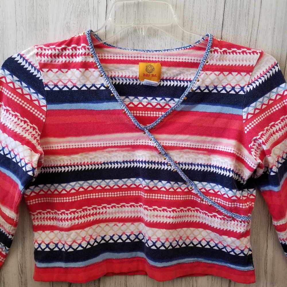 Ruby Rd. Women's Striped Wrap Cropped Top
